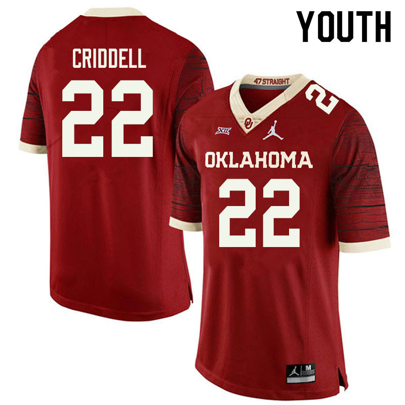 Jordan Brand Youth #22 Jeremiah Criddell Oklahoma Sooners College Football Jerseys Sale-Retro